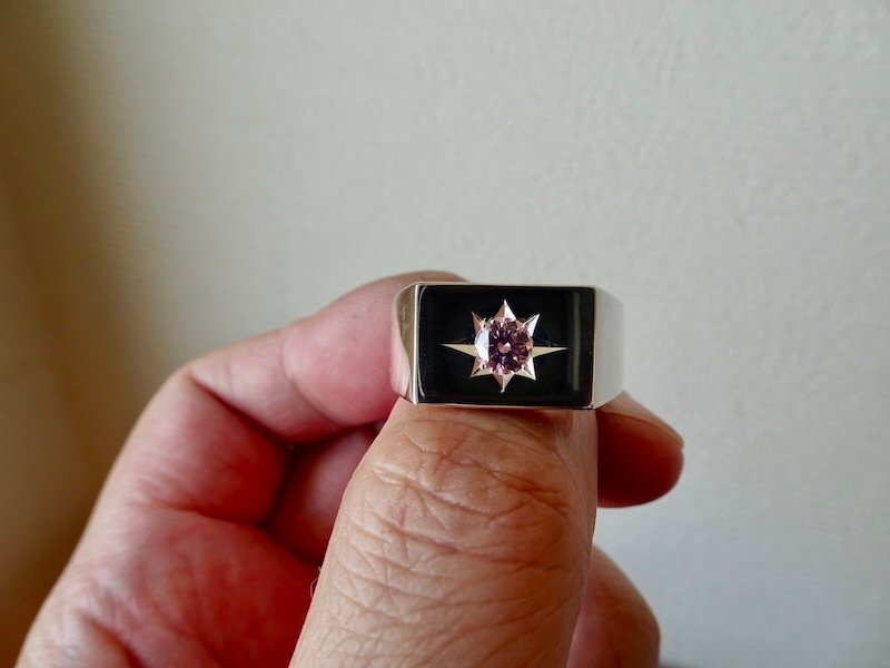 仁尾彫金『一つ星５mmピンクジルコニア印臺(tái)リング、磨き』ハンドメイド390b