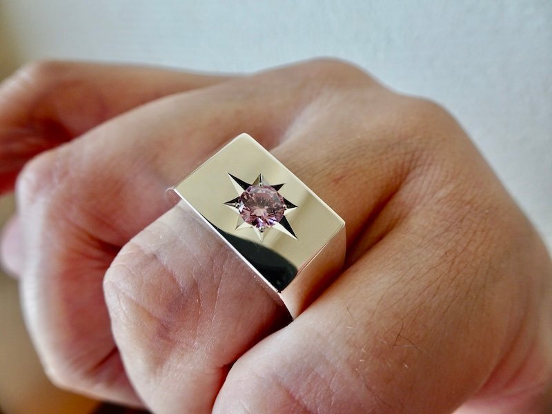 仁尾彫金『一つ星５mmピンクジルコニア印臺(tái)リング、磨き』ハンドメイド390b