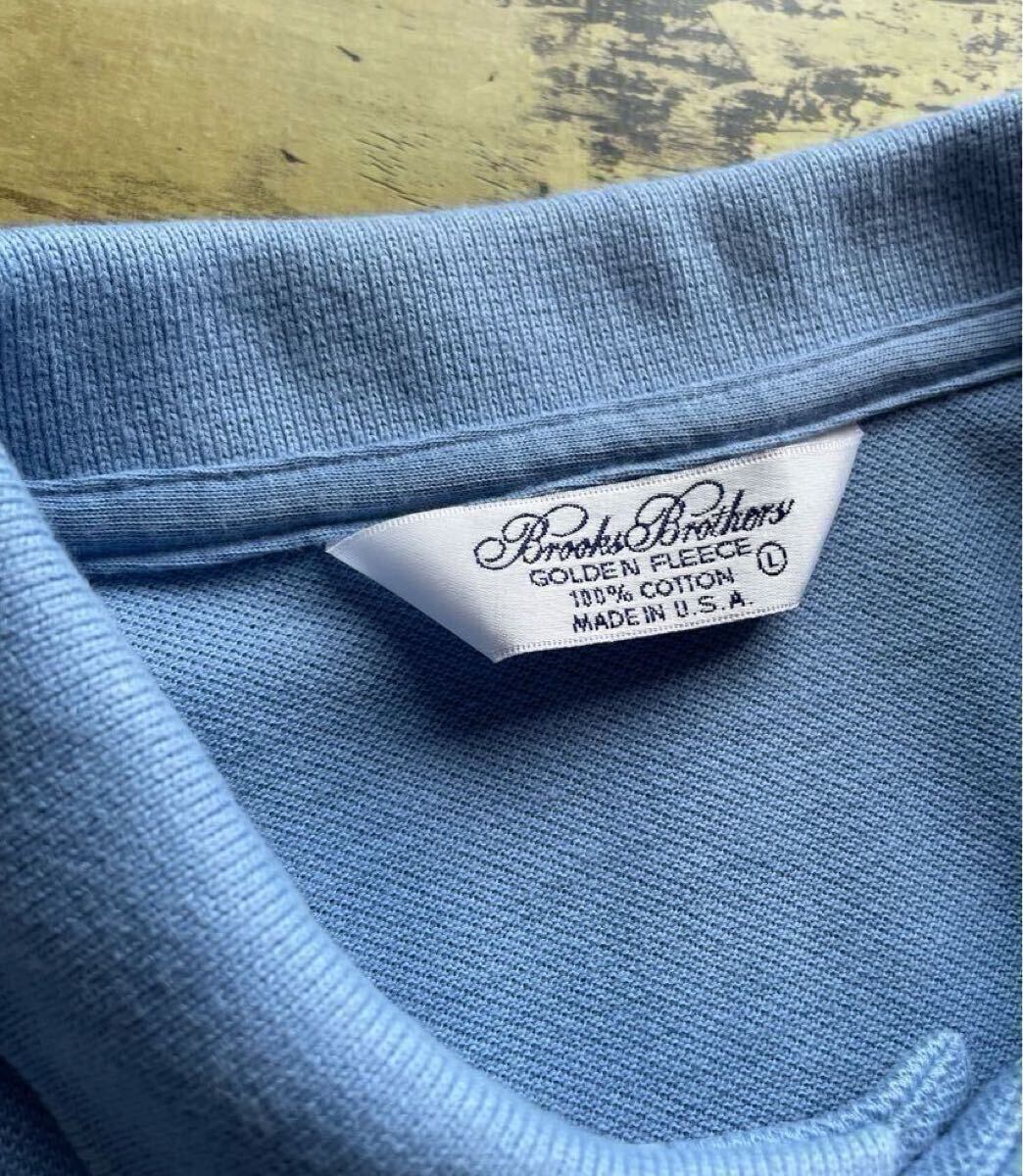 ［米國(guó)制］美品 Brooks Brothers ブルックスブラザーズ GOLDEN FLEECE ビンテージ 半袖 鹿の子ポロ Lサイズ ブルー