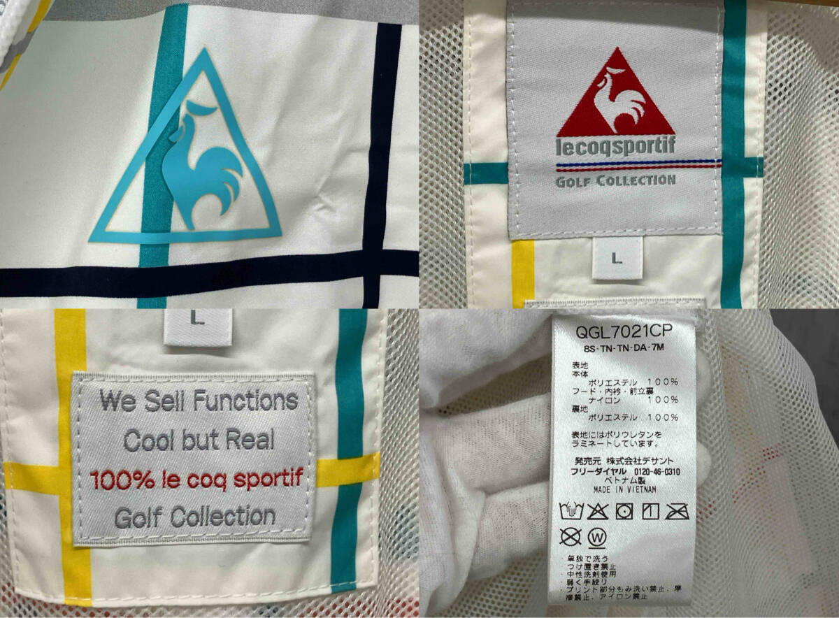 le coq sportif／レインコート／QGL7021CP／ホワイト／マルチカラー／袖著脫可能／フード収納／Lサイズ