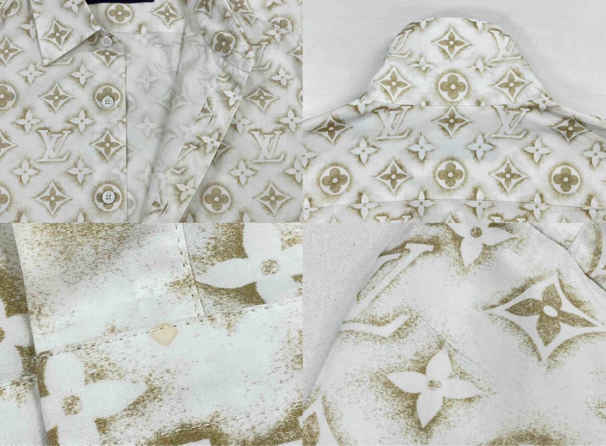 LOUIS VUITTON ルイ?ヴィトン 23AW モノグラムサンド 長(zhǎng)袖 シャツ サイズM コットン ホワイト×ブラウン RM232M ZR6 HPS33W