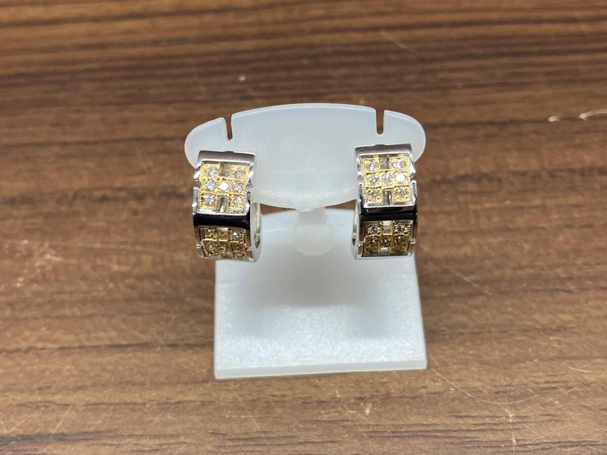 K18 天然ダイヤモンド0.14ct×2 約7.5g フープピアス