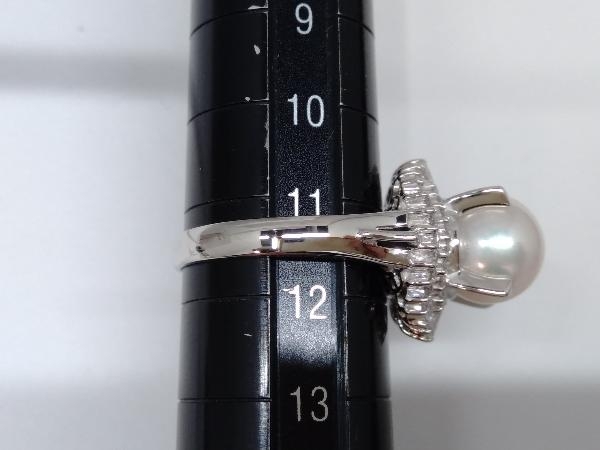 【新品仕上げ済/ソーティング付】 Pt900 真珠 天然ダイヤモンド 0.38ct リング 約11.5號(hào) 9.7g