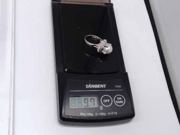 【新品仕上げ済/ソーティング付】 Pt900 真珠 天然ダイヤモンド 0.38ct リング 約11.5號(hào) 9.7g