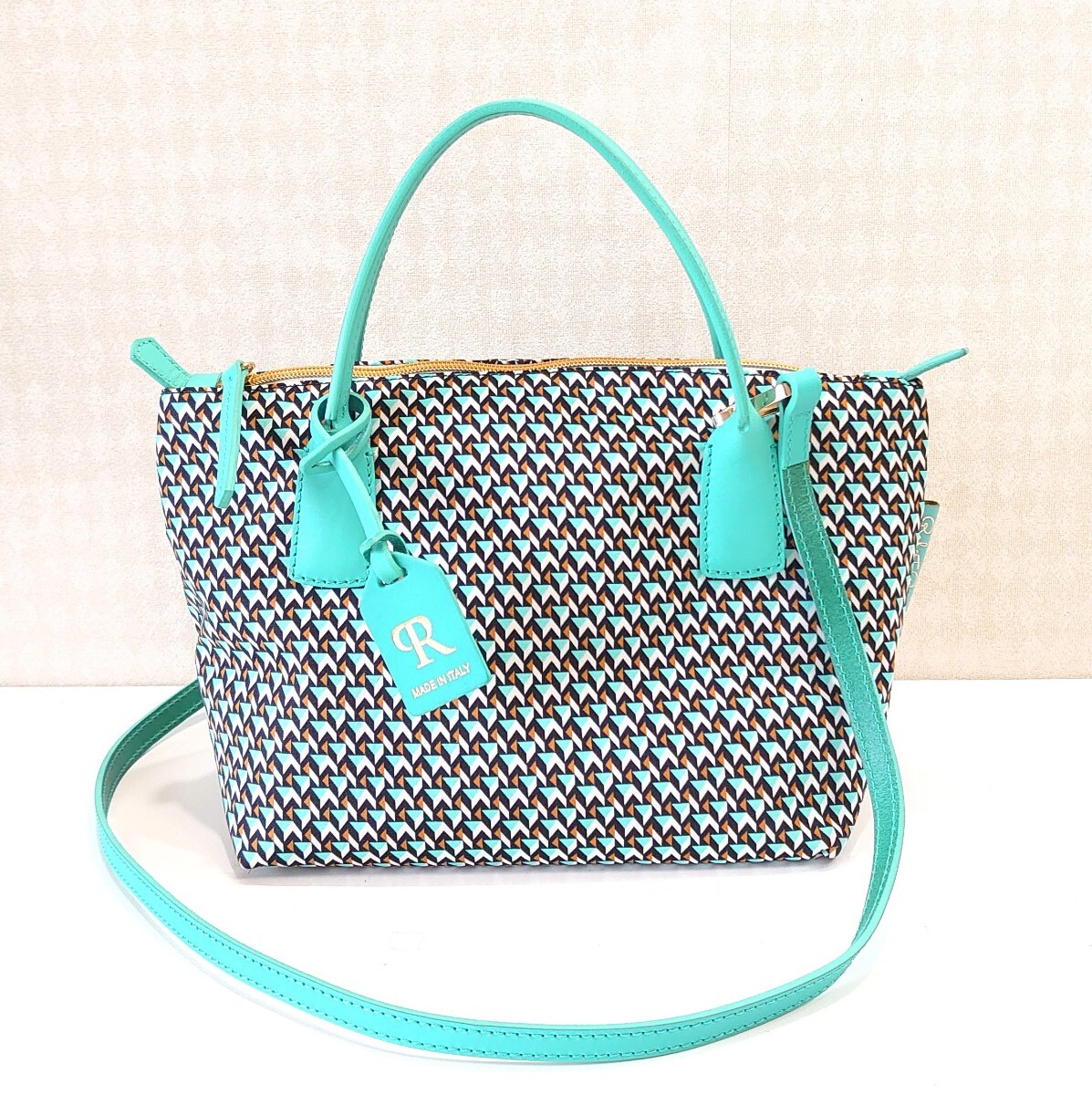  не использовался Roberta pieliROBERTA PIERI женский 2way Mini большая сумка aqua blue acqua tatami Mini da полный ITALY Италия производства 
