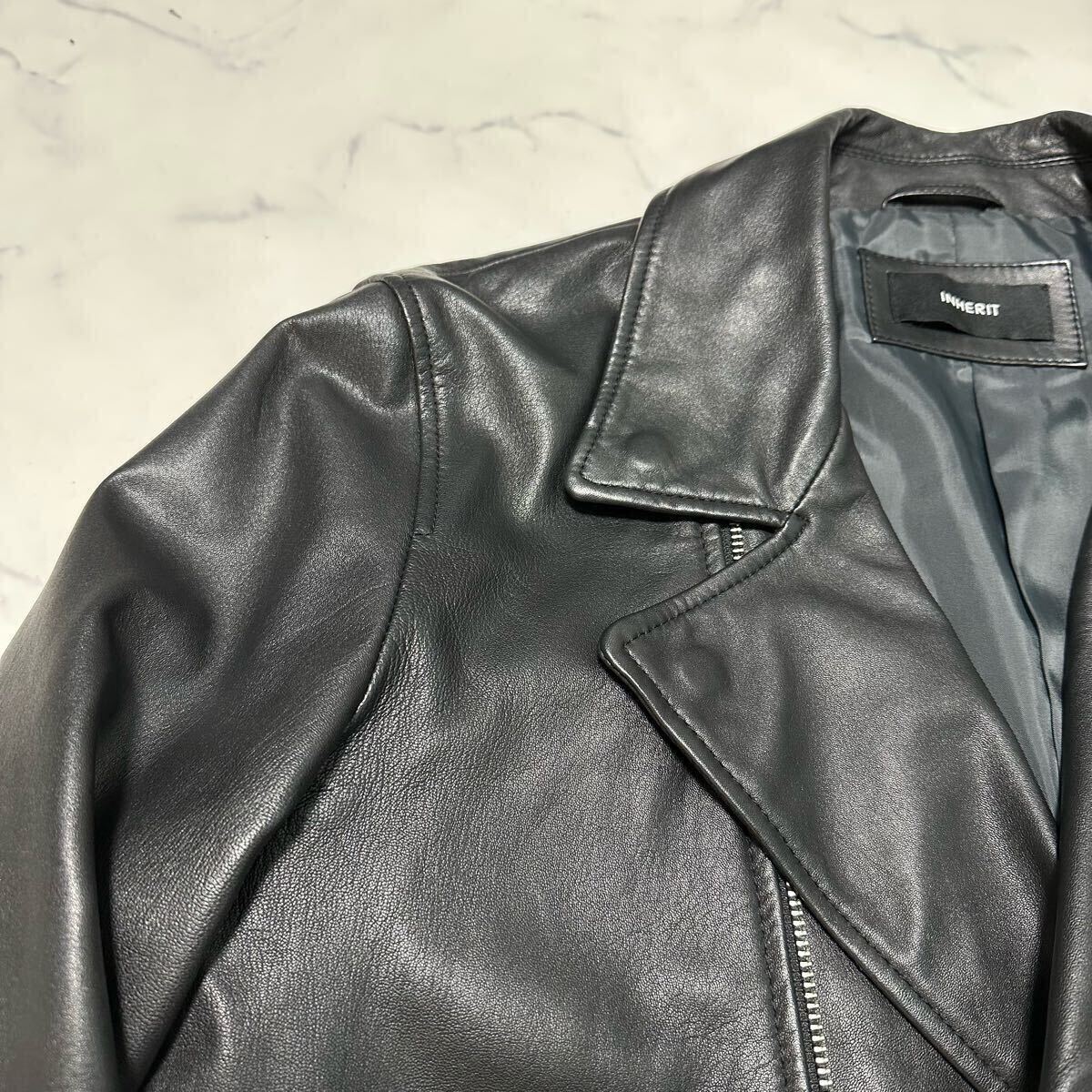 美品　インヘリット　ダブルライダースジャケットsheepskin ブラック　M レザージャケット ラムレザー 羊革 本革 ブラック 黒 