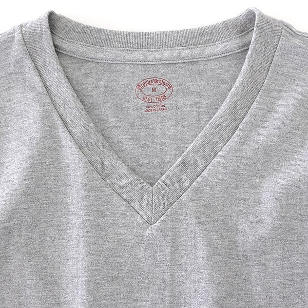  новый товар Brooks Brothers сделано в Японии хлопок 100% небо .V шея футболка L пепел [I58989] Brooks Brothers короткий рукав V шея хлопок cut and sewn серый 