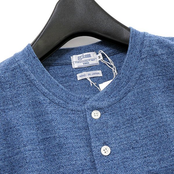  новый товар gim Jim товар окраска полоса короткий рукав застежка с планкой cut and sewn M синий [I56178] сделано в Японии весна лето мужской summer футболка Vintage style 