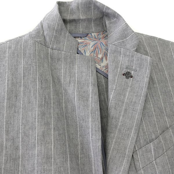 新品 4.3萬(wàn) ジーステージ イタリア生地 リネン ストライプ ジャケット 50(XL) 灰 【3-30209_3_50】 春夏 G-stage デラベ alfa-fi グレー