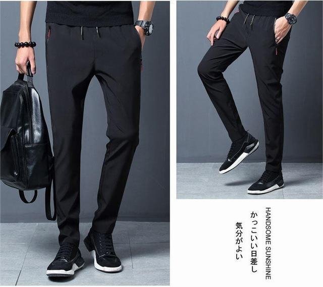 春 夏 秋 ゴルフパンツ カジュアル テーパード チノパン メンズ パンツ アイスシルクパンツ ロング丈 ブラック 3XL
