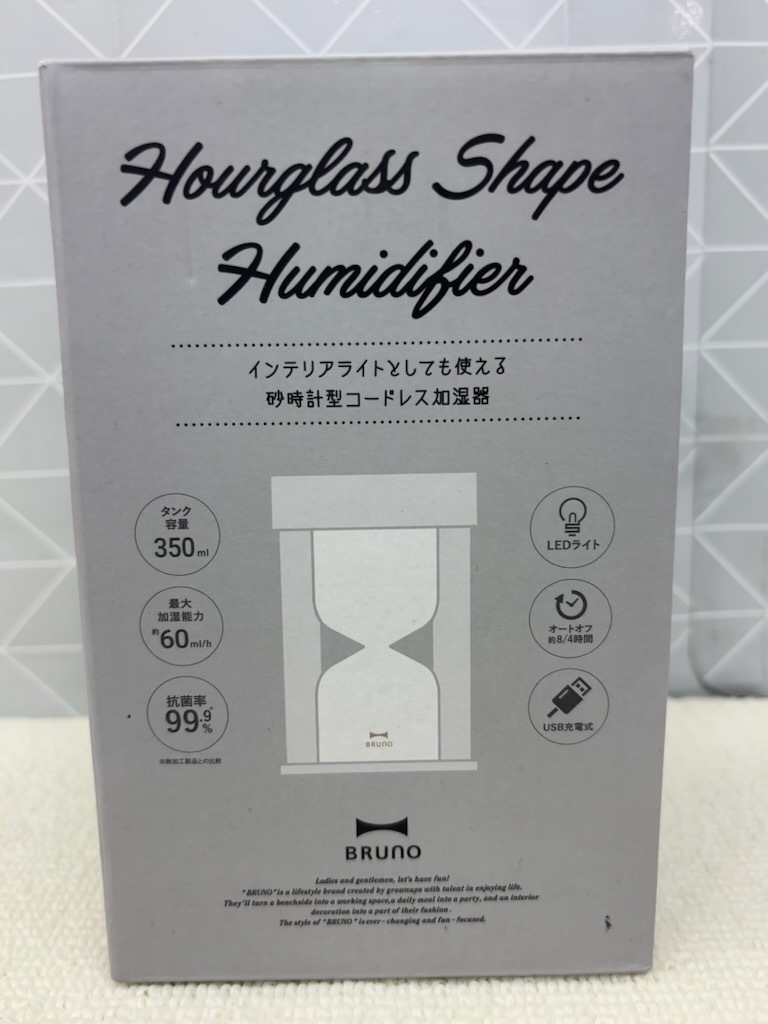 F487 展示品 動確済 BRUNO インテリアライトとしても使える 砂時計型コードレス加濕器 ブルーグリーン インテリア 容量350ml 卓上加濕器 