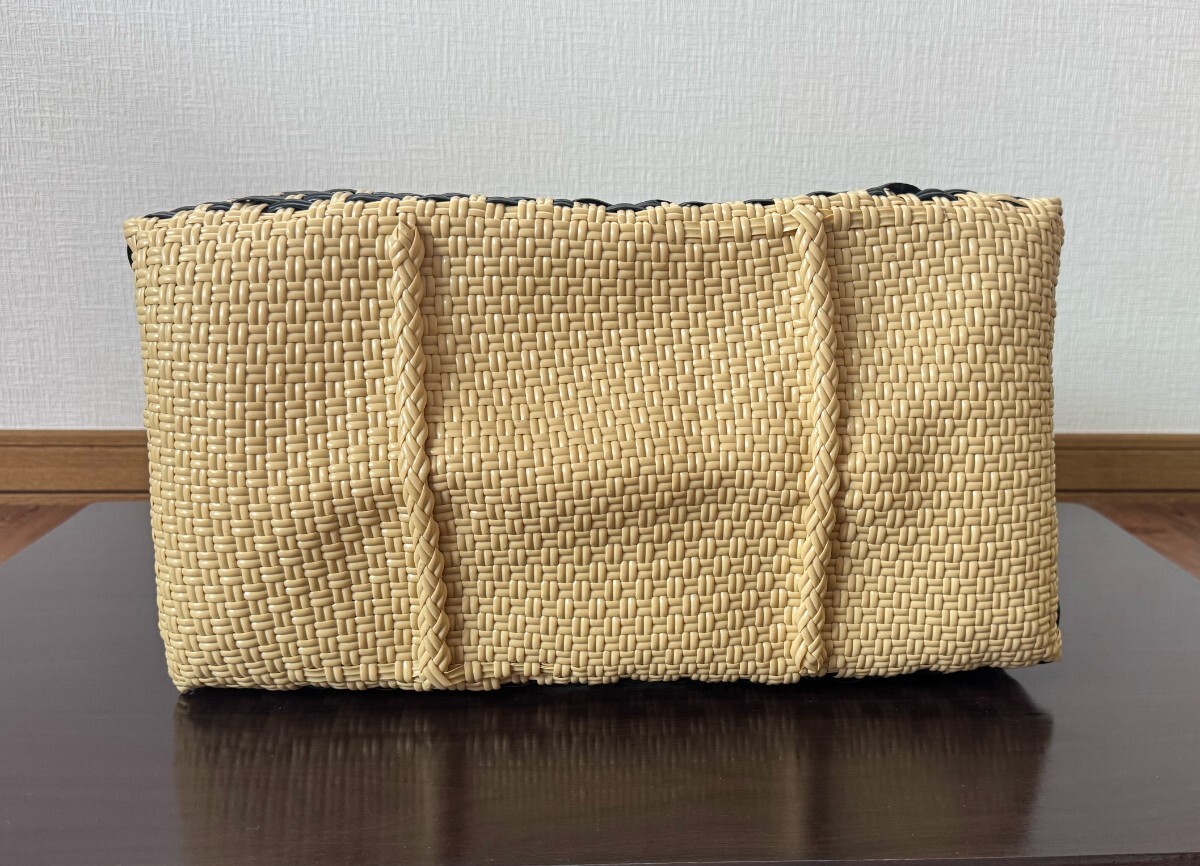 プラカゴ　メルカド　大容量　トートバッグ　ハンドメイド　パサール かごバッグ　XLサイズ　模様編み　細(xì)あみ　ブラック×クリーム