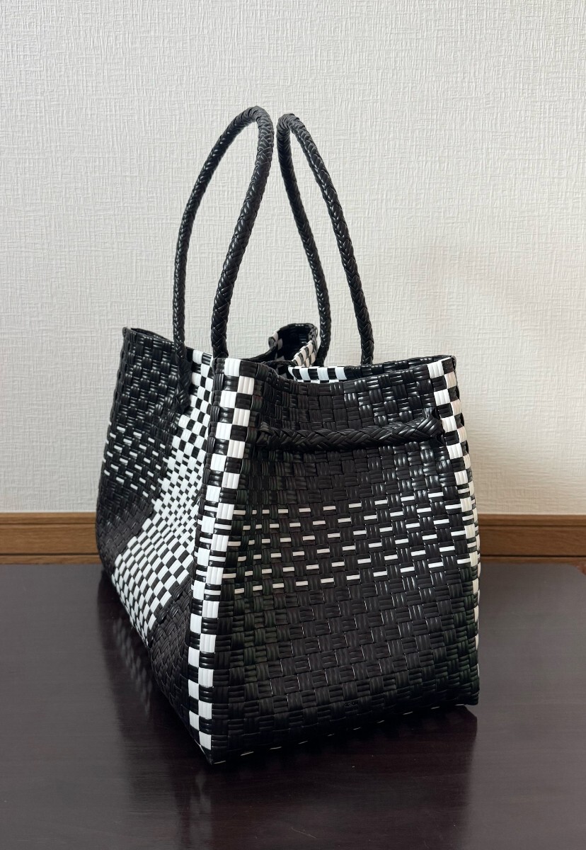 プラカゴ　メルカド　大容量　トートバッグ　ハンドメイド　パサールバッグ かごバッグ　XLサイズ ブラック×ホワイト