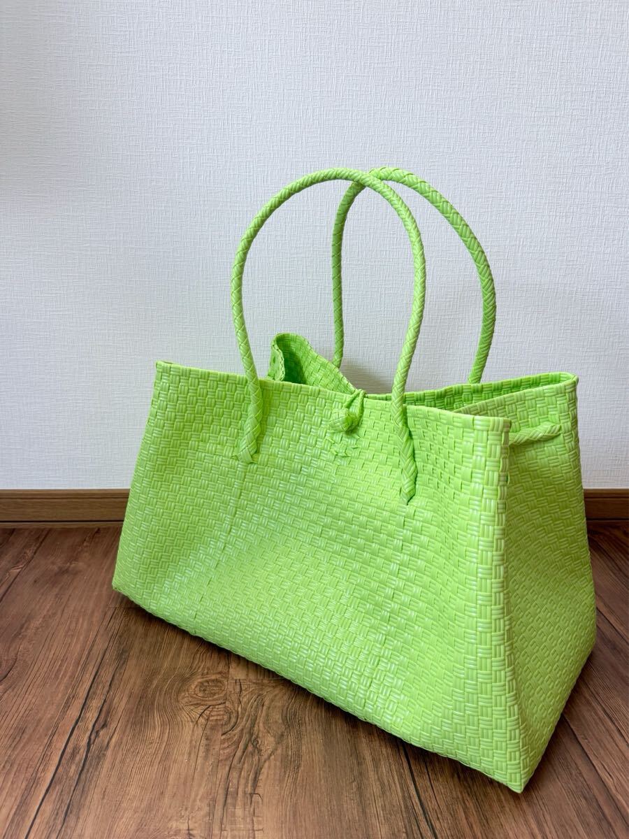 ジャンボSize！　大きいサイズ　プラカゴ メルカド トートバッグ　大容量 ハンドメイド 軽量 かごバッグ　パサール　ライトグリーン