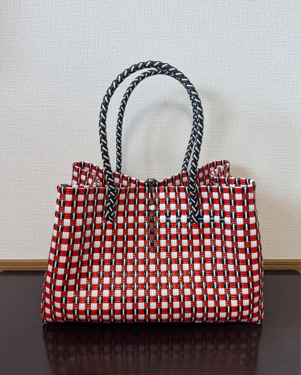 プラカゴ　メルカド　大容量　トートバッグ　ハンドメイド　パサールバッグ かごバッグ　XLサイズ　レッド