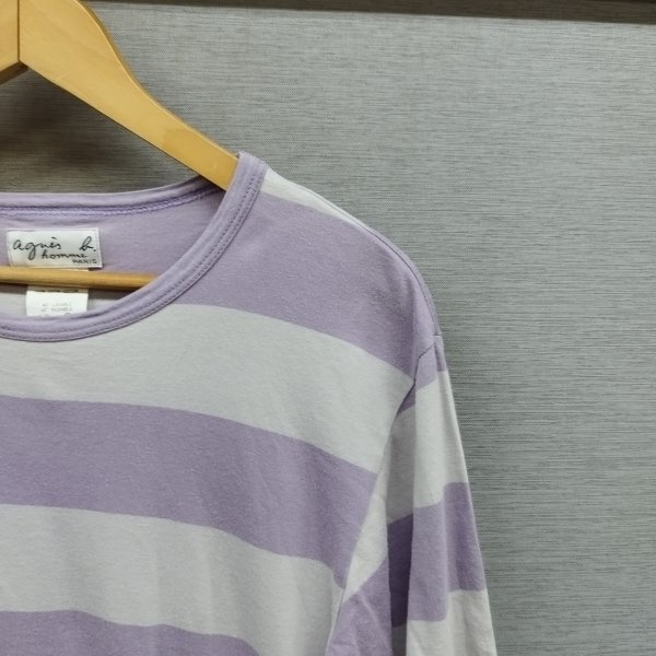 F392 agnes b. アニエスベー Tシャツ 半袖 カットソー ボーダー シンプル コットン 日本製 レディース パープル サイズ 1 フレンチ 古着_画像4