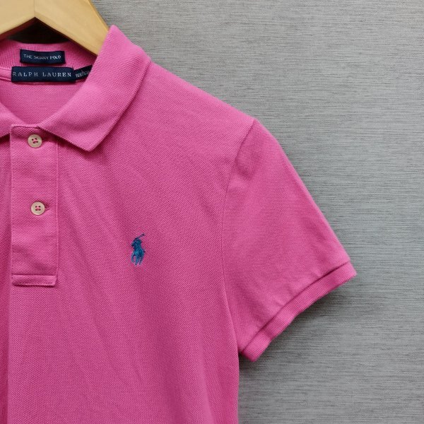 F526 RALPH LAUREN ラルフローレン 半袖 ポロシャツ ワンポイント ポニー 刺繍 THE SKNNY POLO コットン カジュアル ピンク L_画像4
