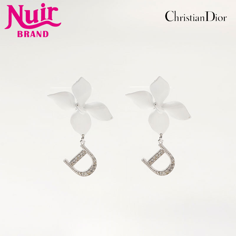 クリスチャンディオール Christian Dior イヤリング ラインストーン フラワー スイング シルバー