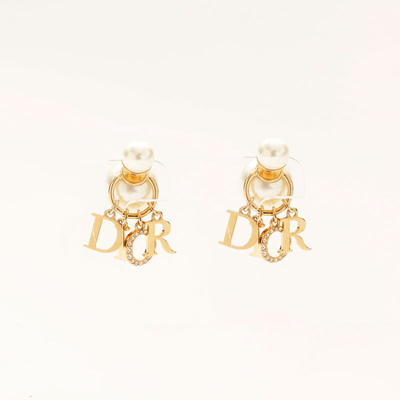 クリスチャンディオール Christian Dior ピアス パール ラインストーン スイング ゴールド