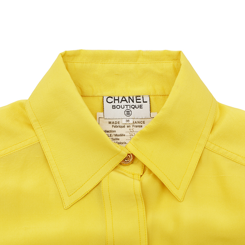 シャネル CHANEL 長袖シャツ ココボタン シルク ビッグ ブラウス 95 イエロー
