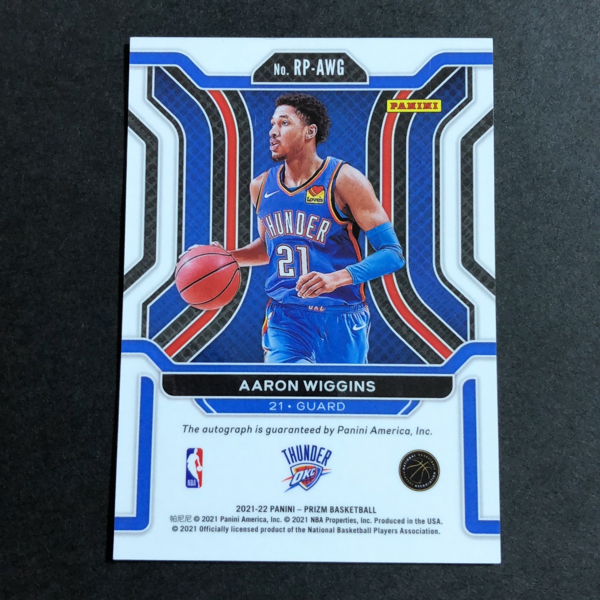 Aaron Wiggins アーロン?ウィギンズ Panini Prizm 2021-2022 Rookie RC Autograph Auto サイン 直筆 サンダー Thunder