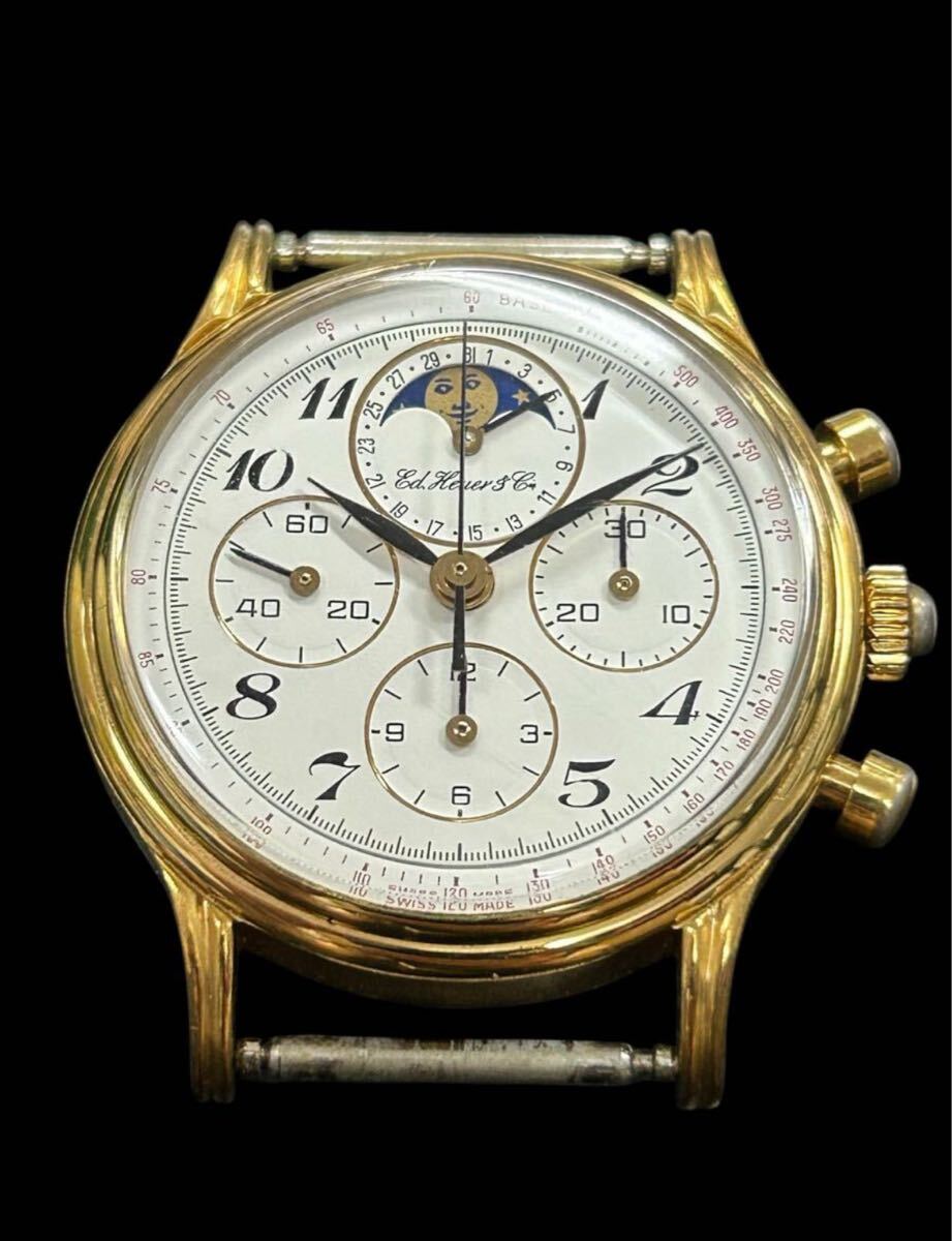 1円スタート 希少 ホイヤー HEUER Heuer 腕時計 188.205 エドワードホイヤー ムーンフェイズ 手巻き フェイスのみ 白文字盤 