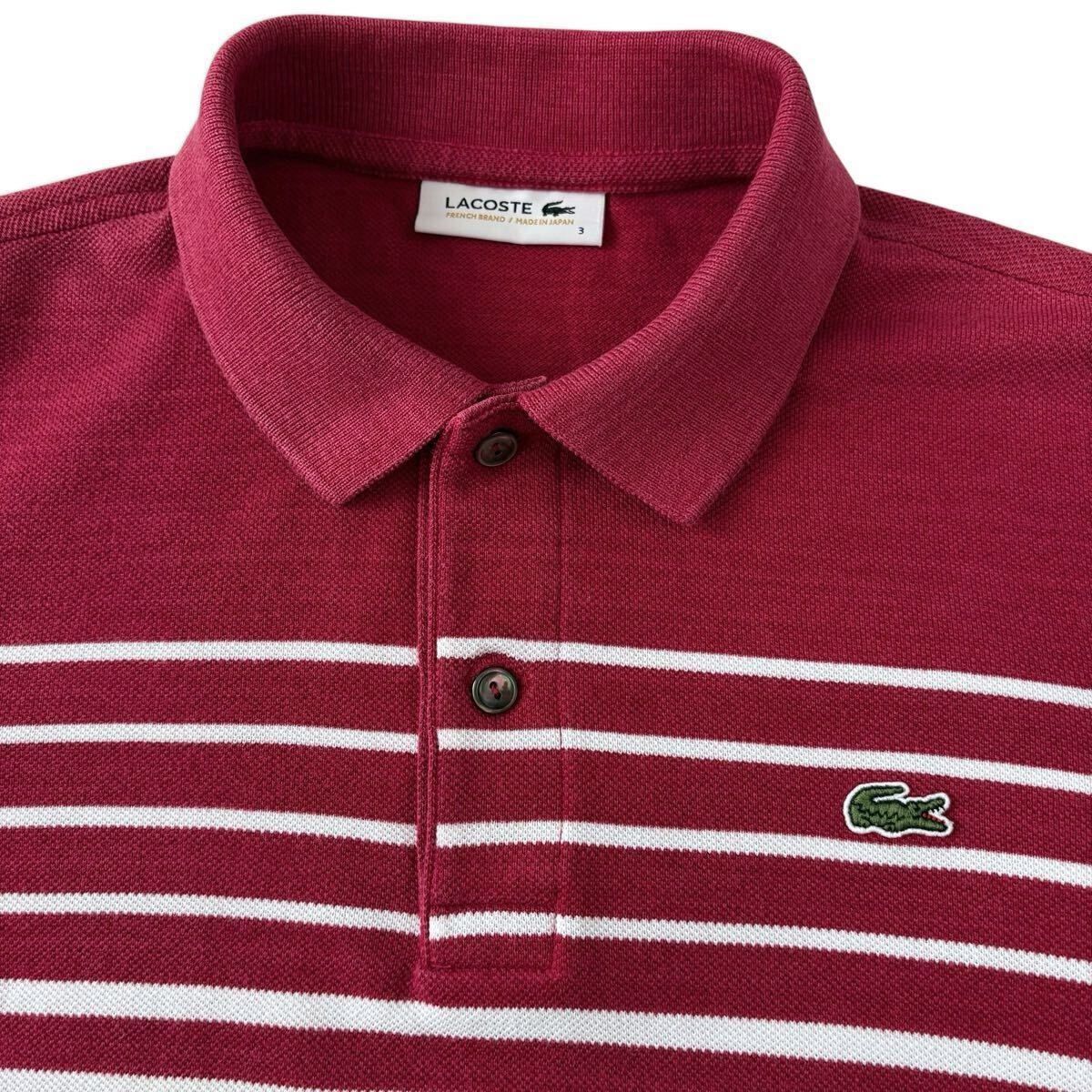 ラコステ LACOSTE ポロシャツ 3 (M) ワインレッド ホワイト ボーダー柄 半袖 シャツ PH109E