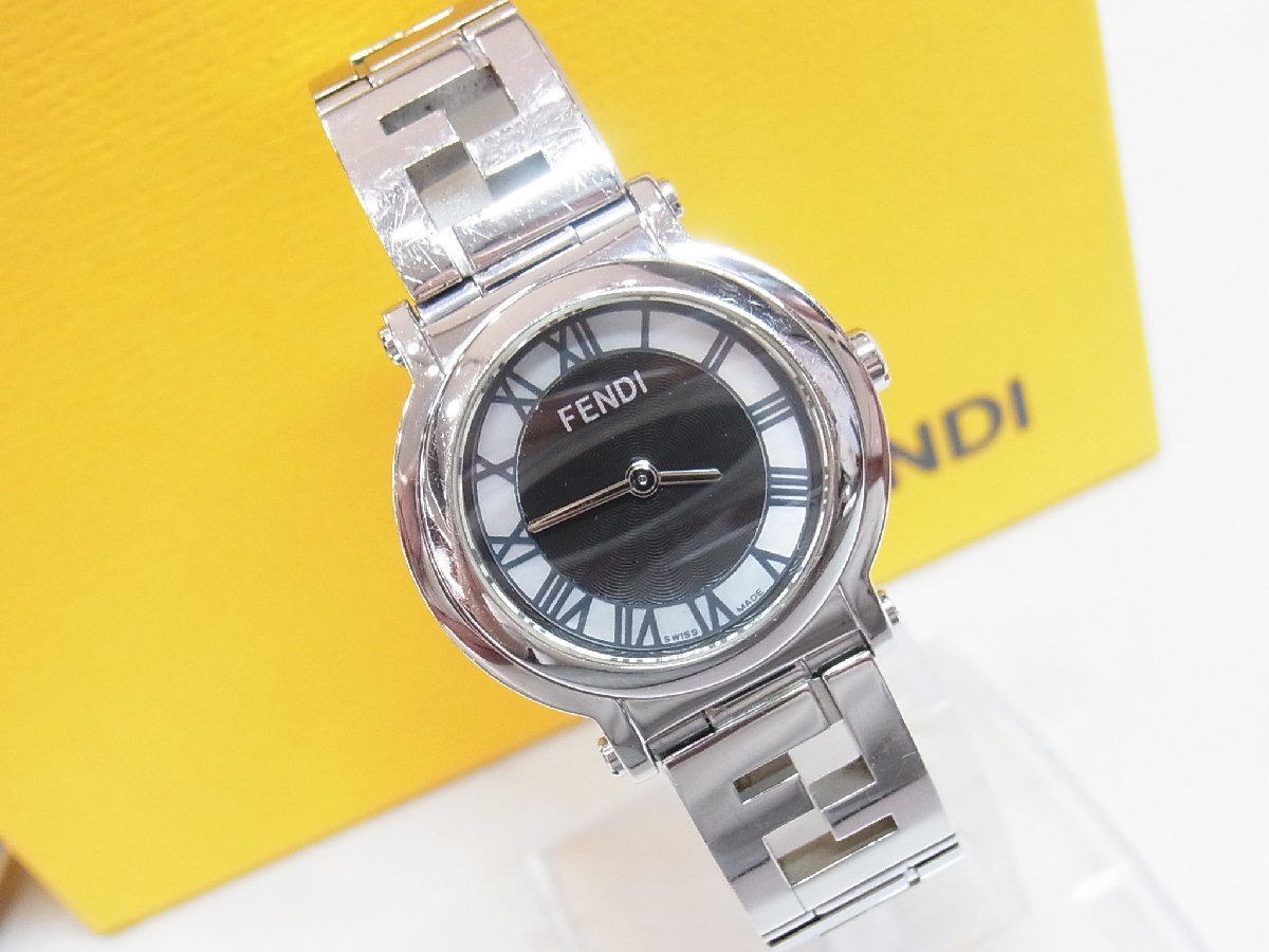1円～【稼働】フェンディ FENDI クアドロ 6100L フォーマルウォッチ レディース 腕時(shí)計(jì) クオーツ 2針 ラウンド SS 本體シルバー 文字盤ブラ