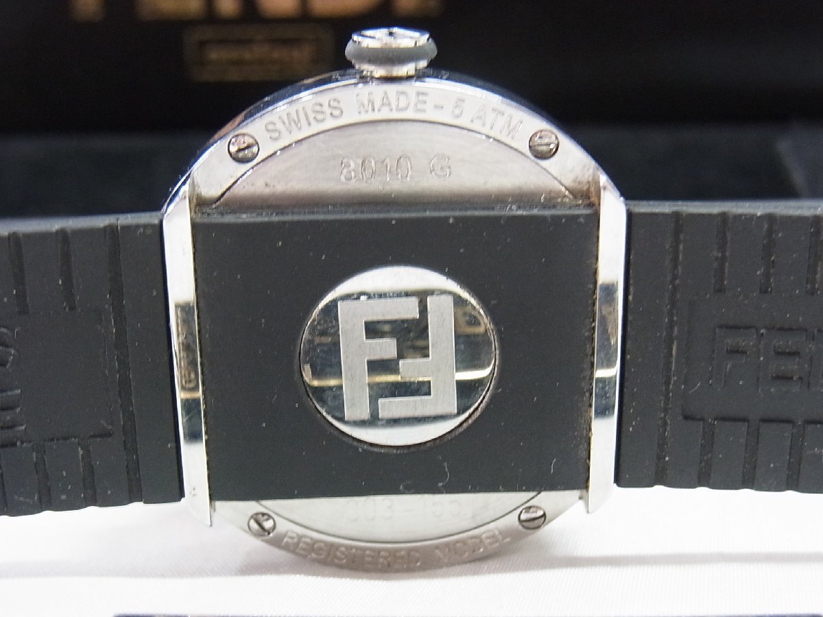 1円～【稼働】フェンディ FENDI ブースラ 8010G フォーマルウォッチ メンズ 腕時(shí)計(jì) クオーツ ラウンドドーム SSｘラバー 本體シルバー 文字