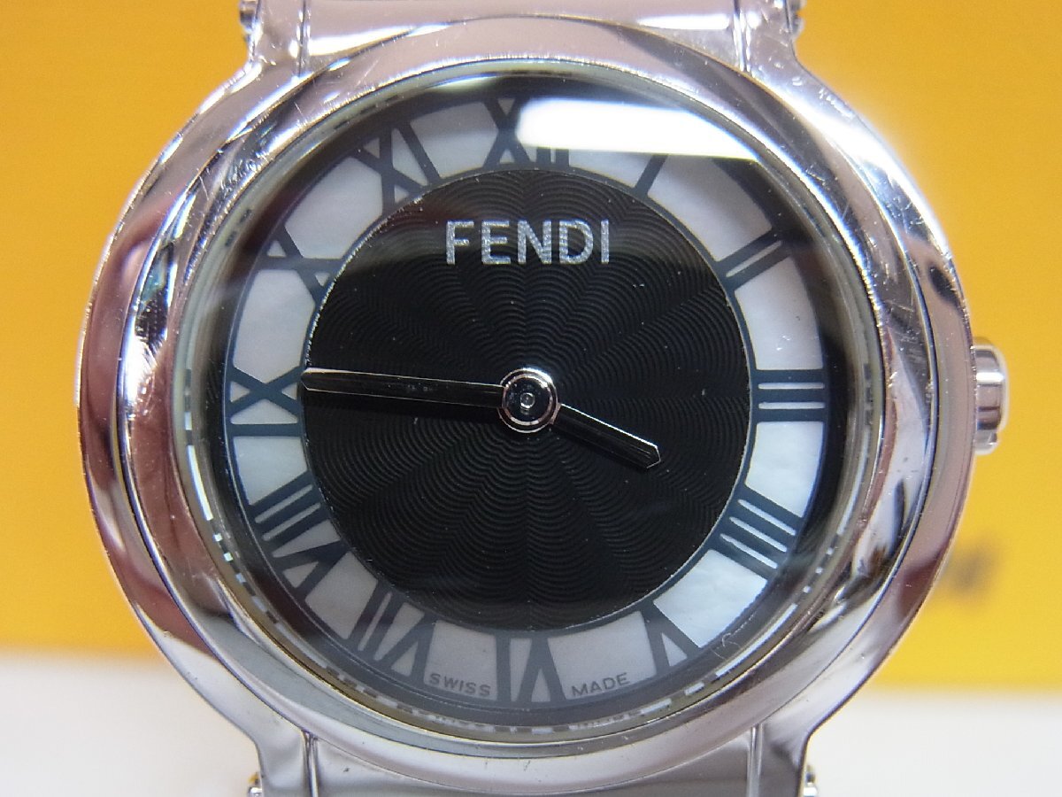 1円～【稼働】フェンディ FENDI クアドロ 6100L フォーマルウォッチ レディース 腕時(shí)計(jì) クオーツ 2針 ラウンド SS 本體シルバー 文字盤ブラ