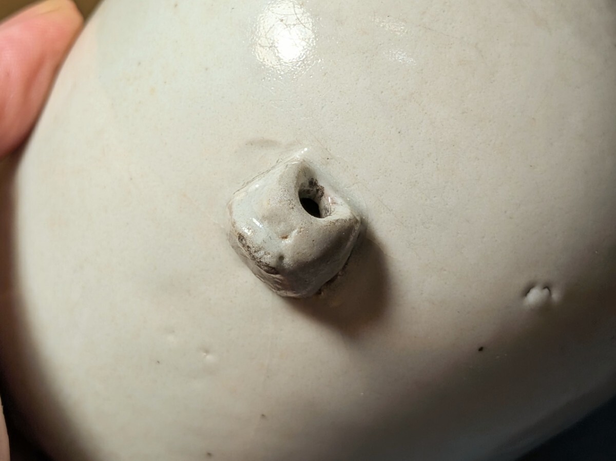 【哲】【特別出品】極めて貴重な李朝白磁膝頭水滴（李朝后期）