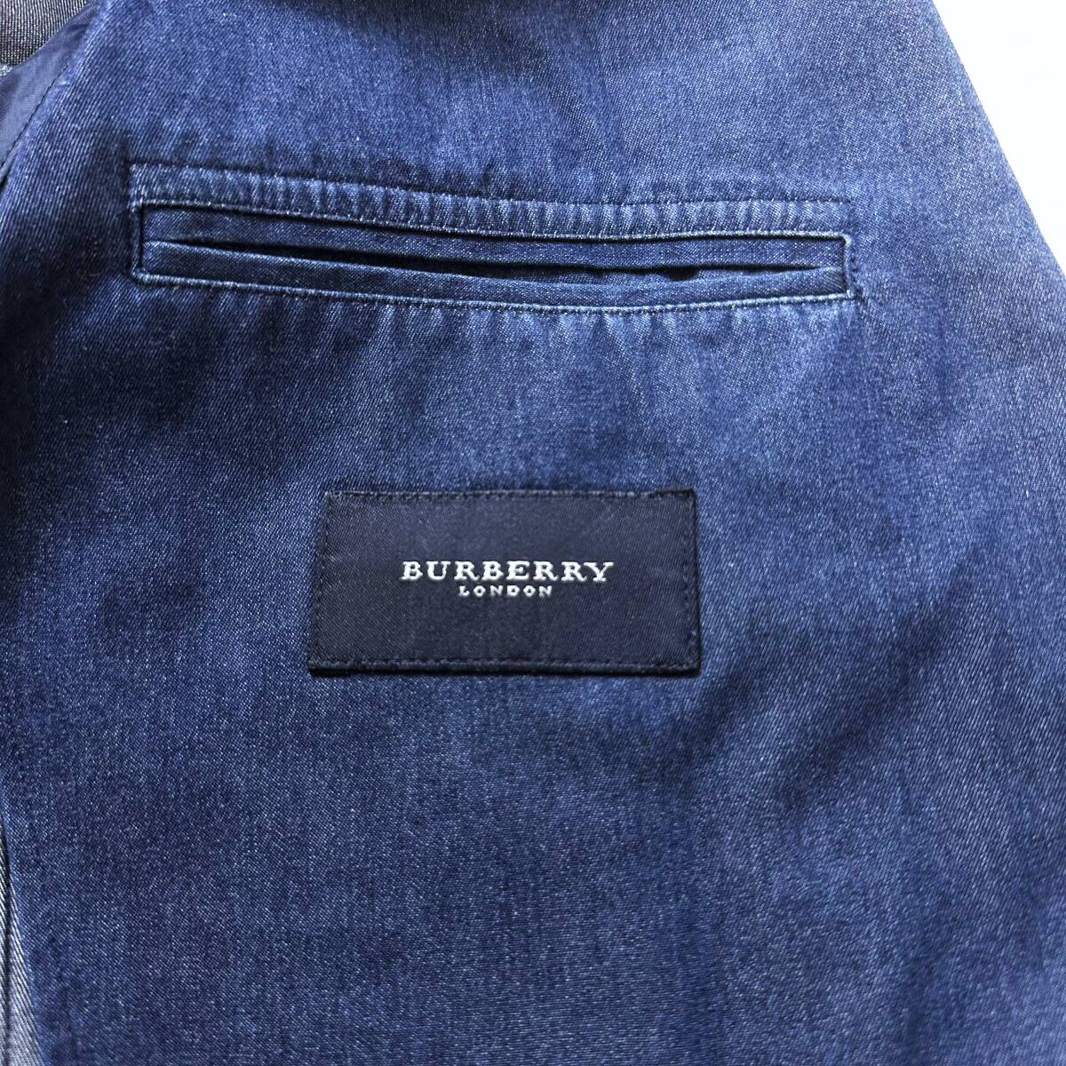 【極美品/L】バーバリーロンドン テーラードジャケット 背抜き ノバ デニム 定価21万!デニムBURBERRY LONDONテーラードジャケットL~M青
