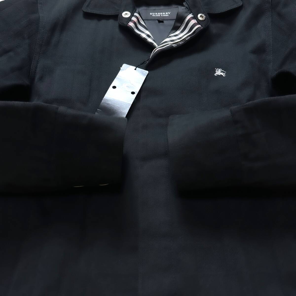 極美品銀釦BURBERRY BLACKLABELデニムジャケットM-65ミリタリージャケット黒ホース刺繍ノバチェック柄L~M大きいバーバリーブラックレーベル