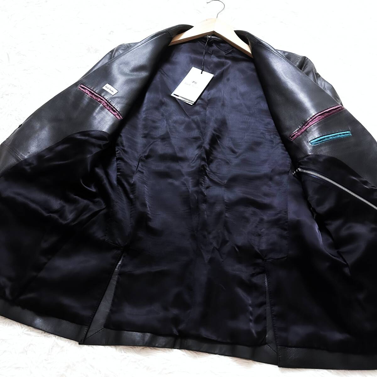 ポールスミス XL ラムレザー ダブルテーラードジャケット ブラック 未使用級キムタク着XXL~XL!Paul Smithラムレザーテーラード
