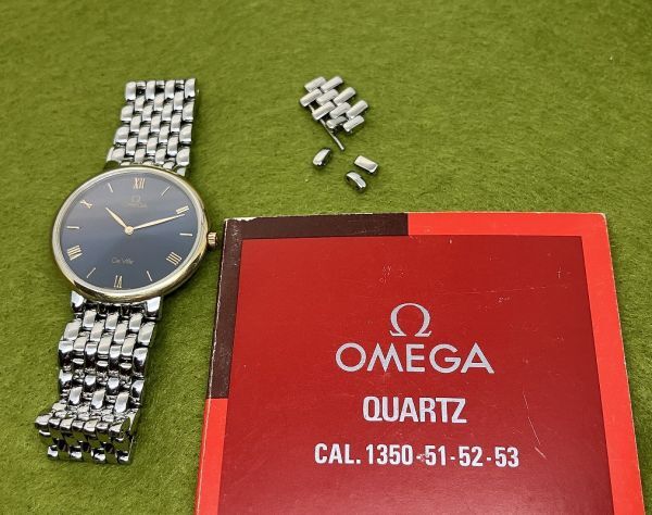 * Vintage OMEGA Omega DE VILLE De Ville QZ работа прекрасный товар голубой dial 18K оправа Ref.196.2432 Cal.1532