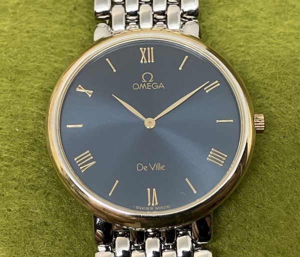 * Vintage OMEGA Omega DE VILLE De Ville QZ работа прекрасный товар голубой dial 18K оправа Ref.196.2432 Cal.1532