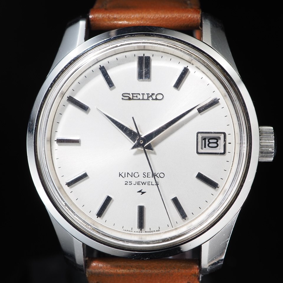 ■1円～■ KING SEIKO KS キングセイコー SS/革 4402-8000 手巻き USED 稼働 刻印あり メダリオン メンズ 腕時(shí)計(jì) 「26807」