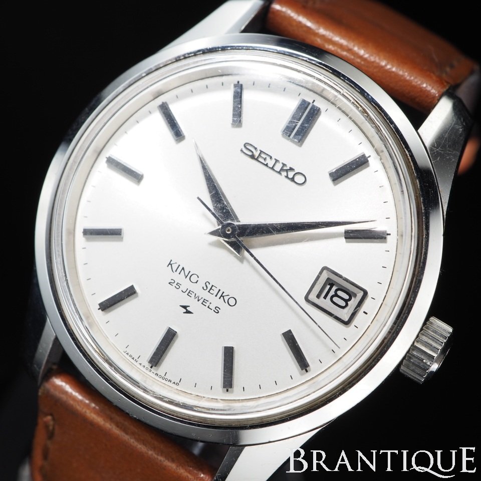 ■1円～■ KING SEIKO KS キングセイコー SS/革 4402-8000 手巻き USED 稼働 刻印あり メダリオン メンズ 腕時(shí)計(jì) 「26807」
