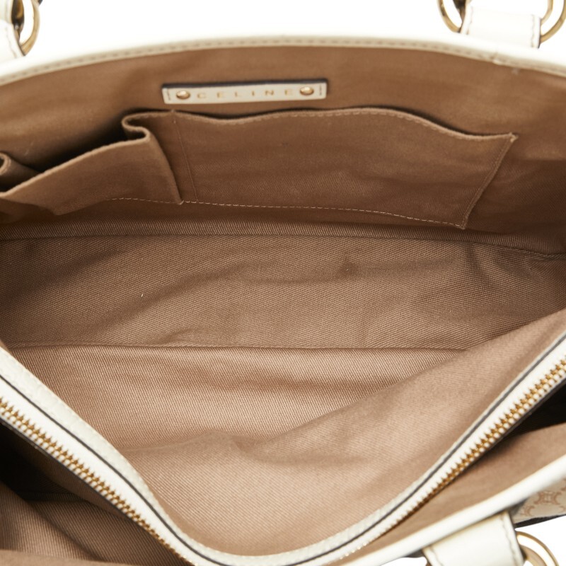セリーヌ マカダム ブギーバッグ ハンドバッグ ベージュ ホワイト キャンバス レザー レディース CELINE 【中古】