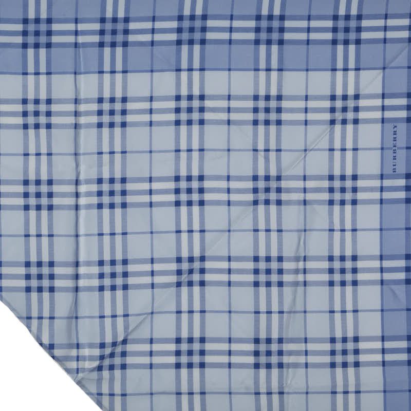 バーバリー チェック スカーフ ブルー ホワイト シルク レディース BURBERRY 【中古】