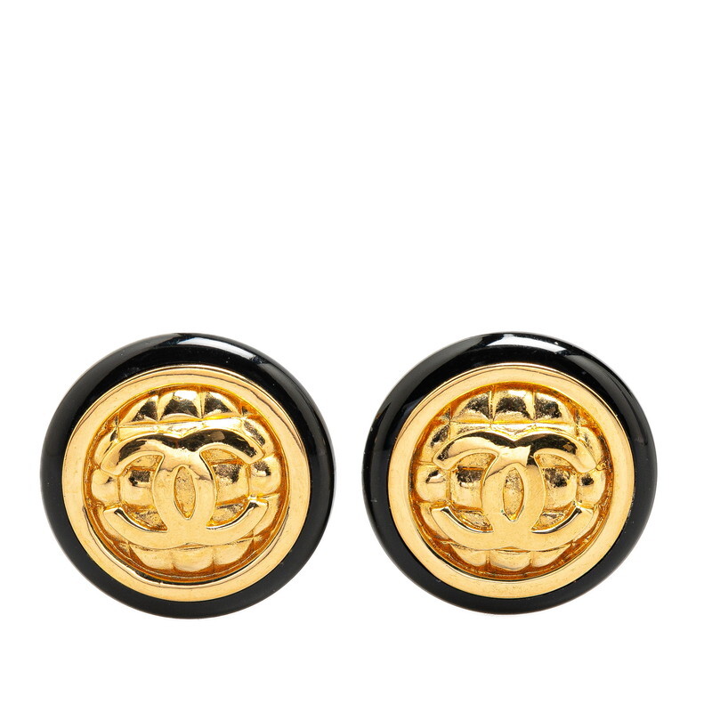 シャネル ココマーク ラウンド イヤリング ゴールド ブラック メッキ レディース CHANEL 【中古】