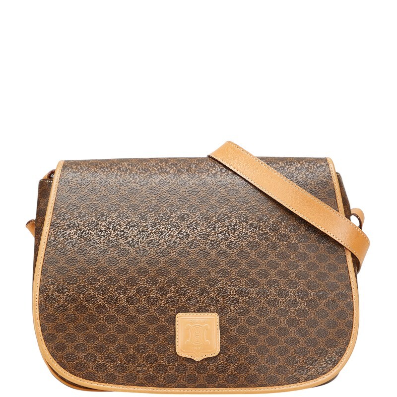 セリーヌ マカダム 斜め掛け ショルダーバッグ ブラウン PVC レザー レディース CELINE 【中古】