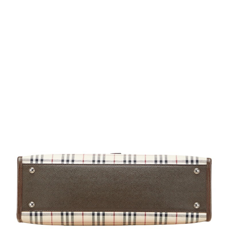 バーバリー ノバチェック ハンドバッグ ベージュ ブラウン キャンバス レザー レディース BURBERRY 【中古】