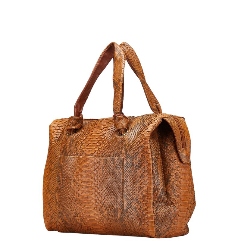 エレガンス トートバッグ ハンドバッグ ブラウン パイソン レザー レディース ELEGANCE 【中古】_画像2