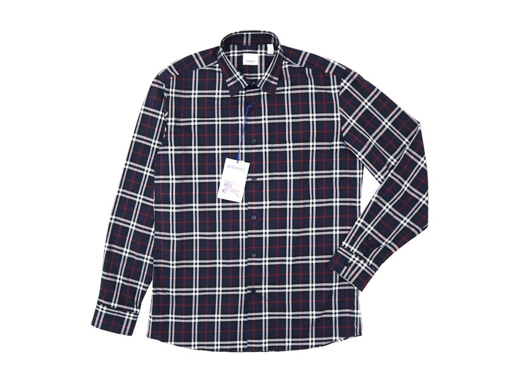 13萬新品◆L◆BURBERRYバーバリー◆タータンチェックコットン長袖シャツ「SIMSON」紺ネイビー 1円