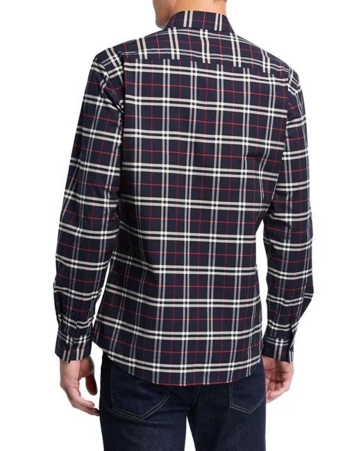 13萬新品◆L◆BURBERRYバーバリー◆タータンチェックコットン長袖シャツ「SIMSON」紺ネイビー 1円
