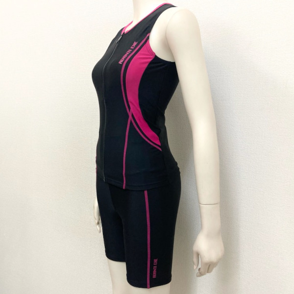 即決新品 レディース フィットネス 水着 セパレート フルジッパー サイズ 7号 S ブラック ×ピンク ジュニア 4313 送料無料