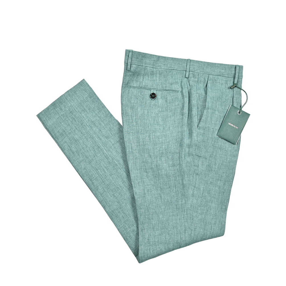 新入荷 新品 ベルウィッチ BERWICH MORELLO モレロ リネンスラックス ワンタック パンツ 春夏 メンズ リネン 100% グリーン 421848-52