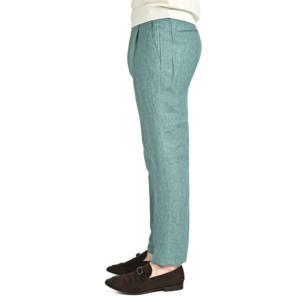 新入荷 新品 ベルウィッチ BERWICH MORELLO モレロ リネンスラックス ワンタック パンツ 春夏 メンズ リネン 100% グリーン 421848-52