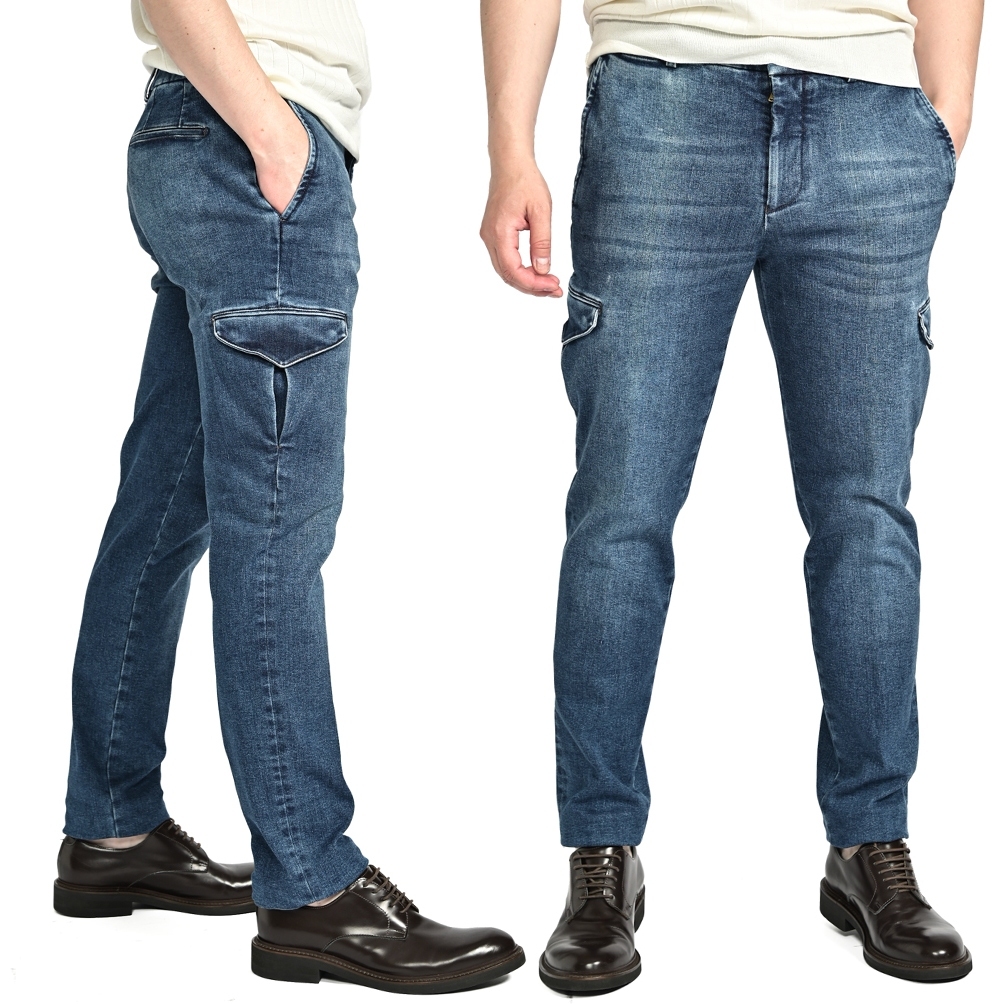 新入荷 新品 ベルウィッチ BERWICH YRETROCARGO レトロ デニムカーゴパンツ ストレッチ パンツ オールシーズン ブルー 421869-48